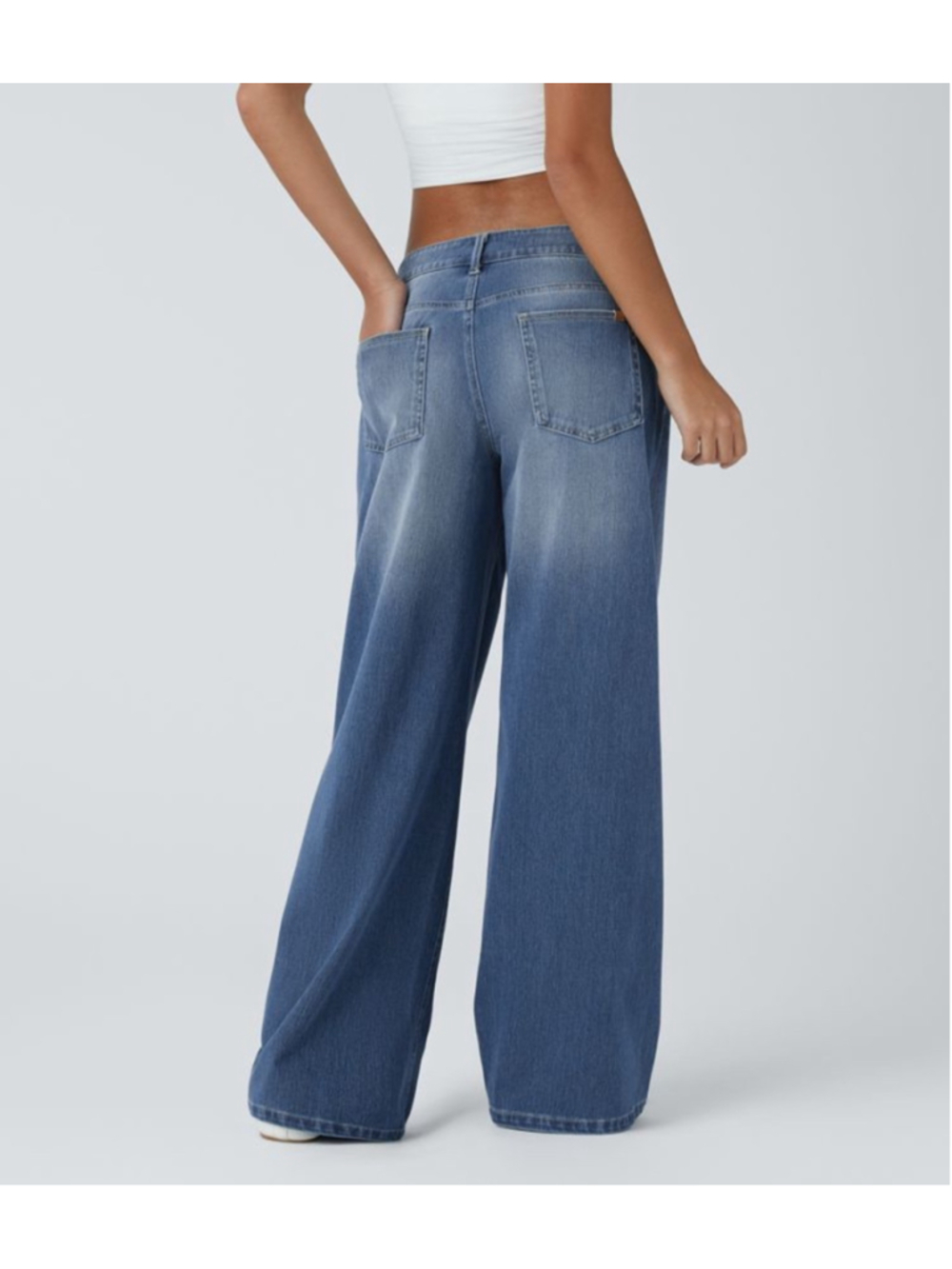 Halara Flex™ Asymmetric Low Rise Wide Leg Blue Jeans Size Medium - Picture 2 of 13
